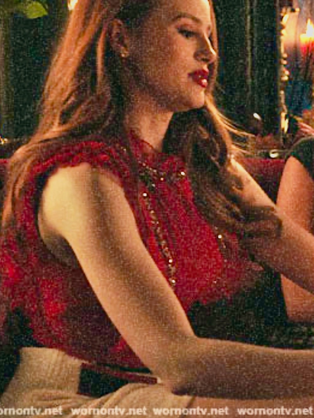 Alice + Olivia Red Lace-Trim Sleeveless Crop Top